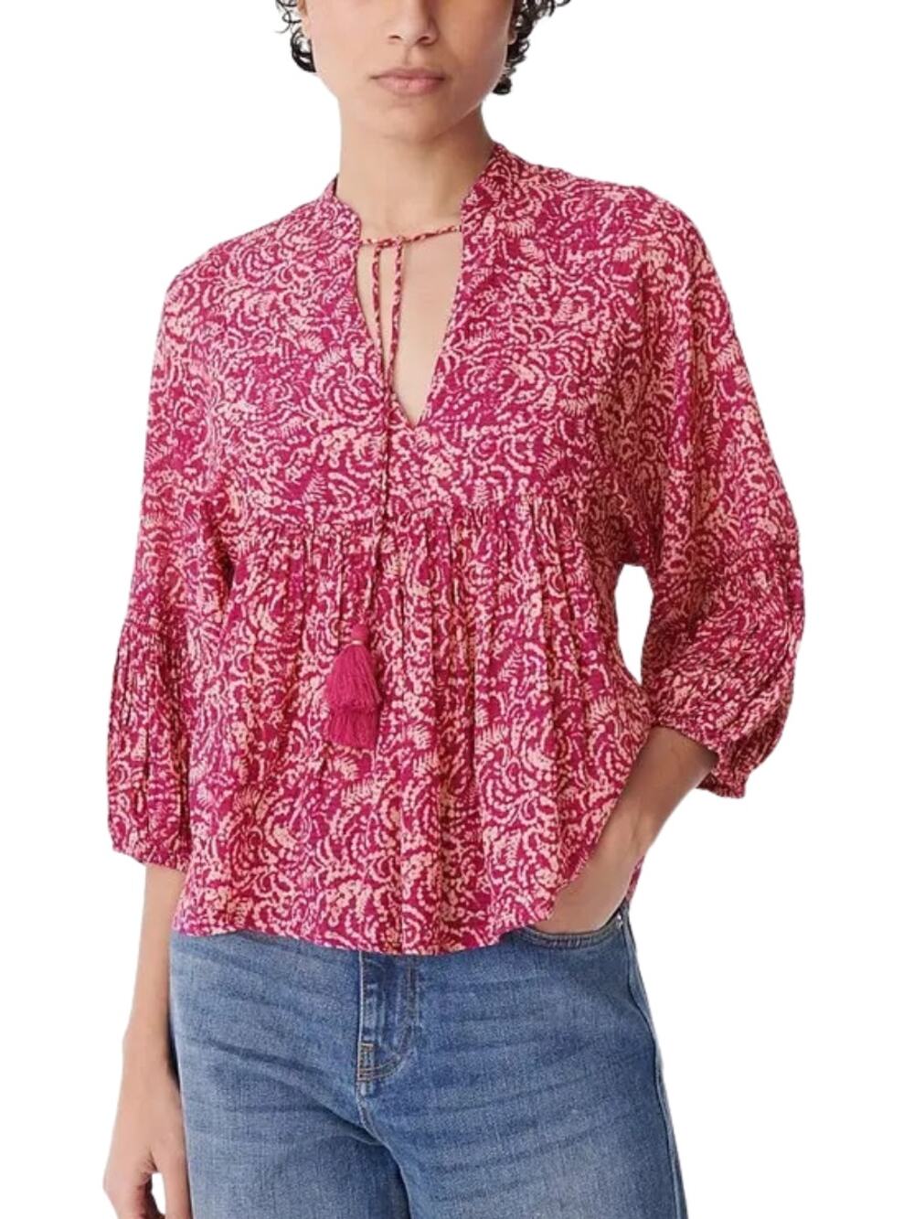 VANESSA BRUNO Cotton Tie Neck Top In Violet Size 6